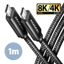 AXAGON kabel USB-C 4 - USB-C 4 Gen 3X2, PD100W 5A, 8K/40Hz, opletený, 1m, černá