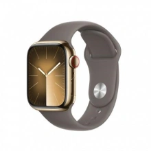 Apple Watch Series 9 GPS + Cellular 41 mm, pouzdro ze zlaté nerezové oceli a jílově šedý sportovní ř