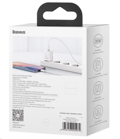 Baseus Super Si USB-C 30W, bílá