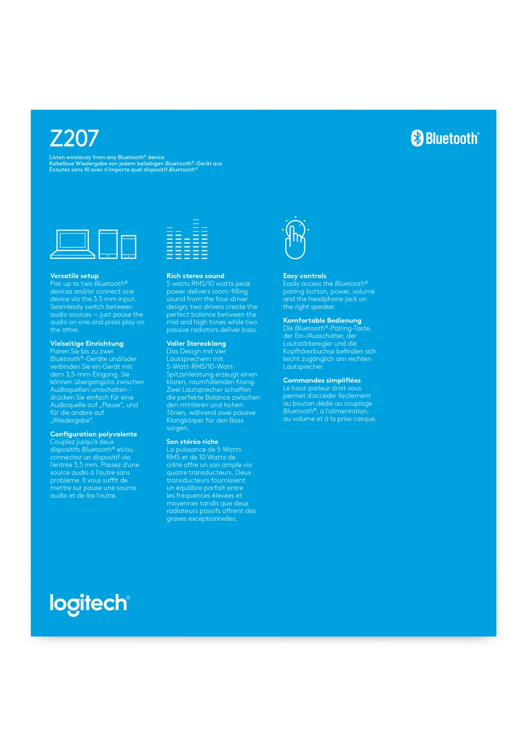 Logitech reproduktory 2.0 Z207 bluetooth white