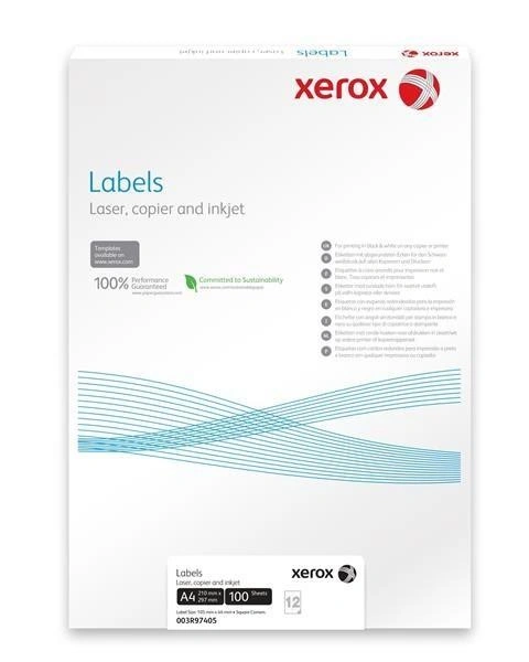 Xerox Papír - Bílé samolepicí štítky pro černobílý tisk - ostré rohy ( Labels 1UP 210x297, 100 listů