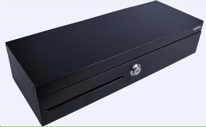 Virtuos pokladní zásuvka FT-460C Flip top, s víkem, 9-24V, černá - s kabelem