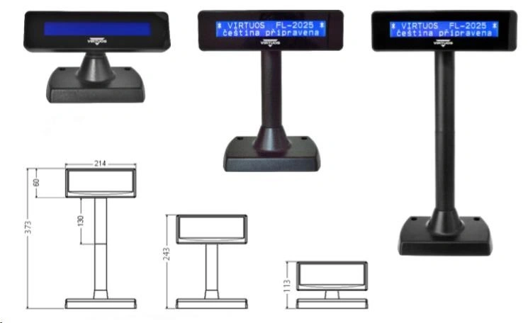 Virtuos FL-2025MB - LCD zákaznicky displej, 2x20, USB, černá