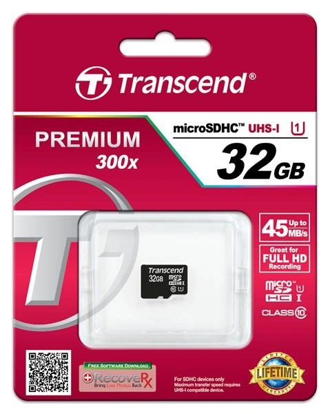 TRANSCEND Micro SDHC Class 10 UHS-I 300x, 32GB (Premium)