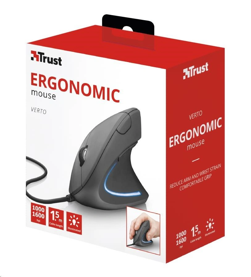 TRUST Myš Verto ergonomic mouse USB, black (černá)
