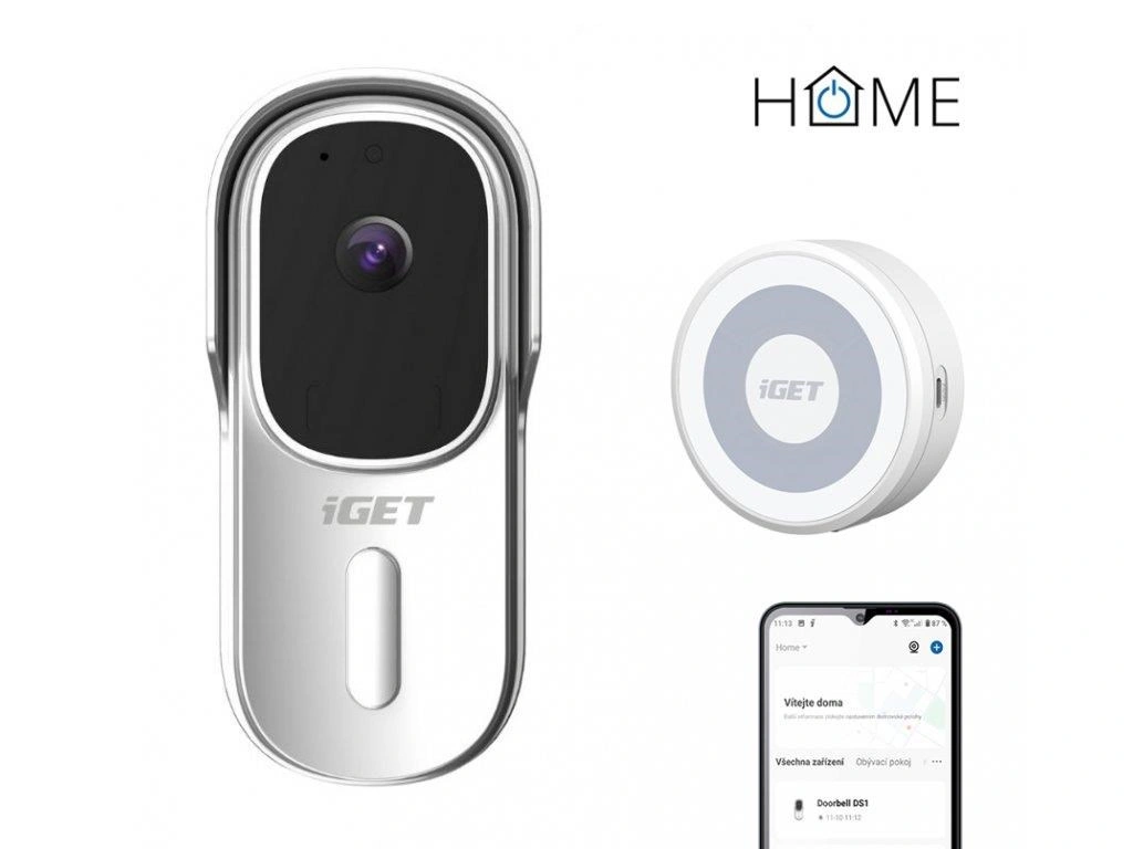  iGET HOME Doorbell DS1 White + Chime CHS1 White