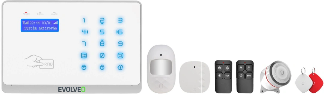 EVOLVEO Salvarix, bezdrátový WiFi&GSM alarm s čtečkou RFID