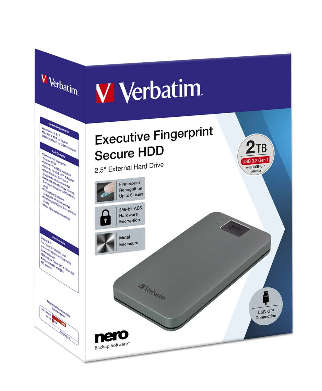 Verbatim Executive Fingerprint Secure - 2TB, šedá