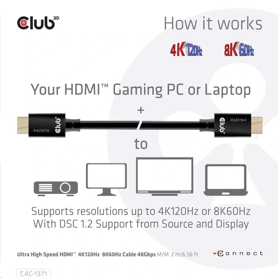 Club3D kabel HDMI 2.1, Ultra High Speed, 10K 120Hz (M/M), 1m