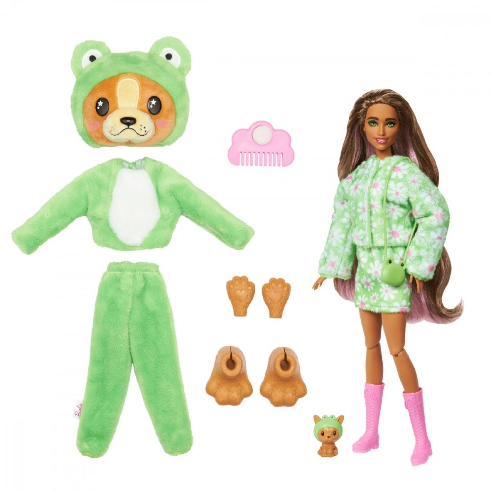 Mattel Barbie Cutie Reveal Barbie v kostýmu - pejsek v zeleném kostýmu žabky HRK22