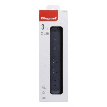Legrand 3× zásuvka, USB, USB-C, 1,5 m, černá