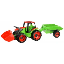 LENA Traktor se lžící a s vozíkem, červeno zelený