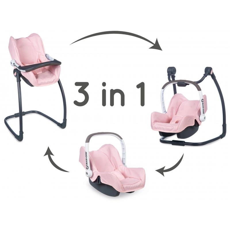 Smoby 3v1 Autosedačka a židlička MC&Q pro panenky světle růžová
