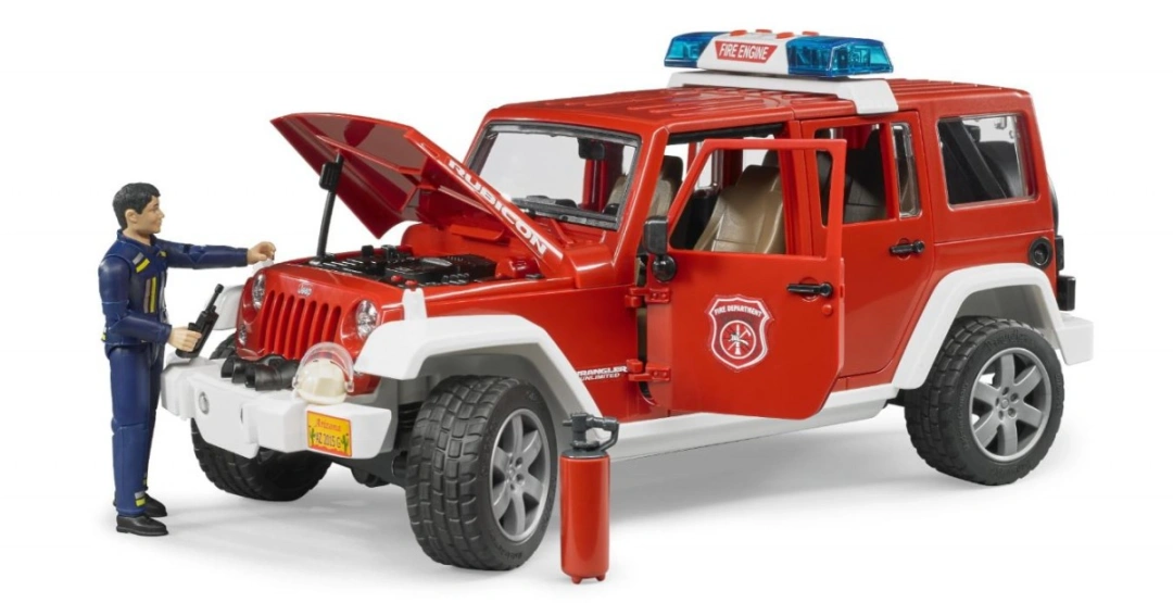 Bruder 2528 požární Jeep Wrangler s hasičem