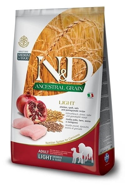 Farmina N&D ancestral grain dog light- chicken spelt oats and pomegranate adult medium & maxi 12kg