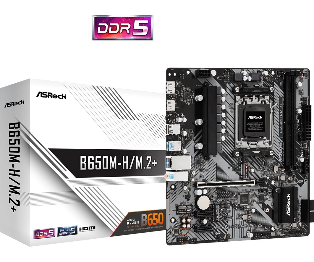 ASRock B650M-H/M.2+ / AMD B650 / AM5 / 2x DDR5 DIMM / 2x M.2 / HDMI / DP / USB-C / mATX