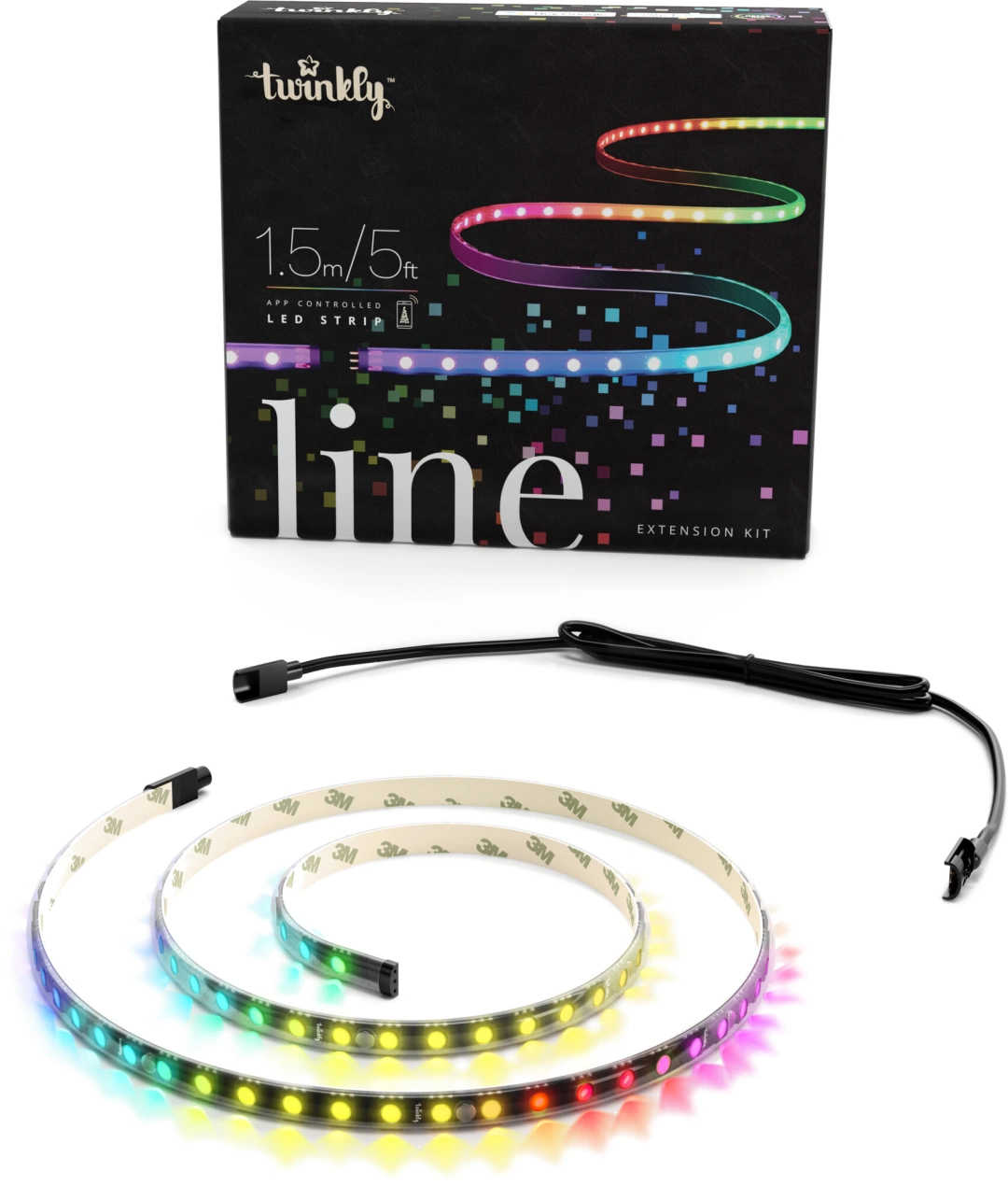 Twinkly LINE, LED pásek prodlužovací, 100LED, RGB, délka 1,5m, černý, BT+WiFi, Gen II, IP20 vnitřní