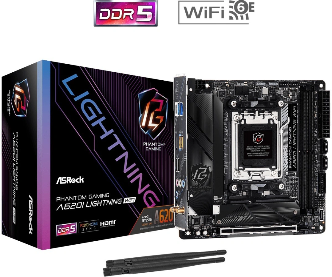 ASRock A620I LIGHTNING WIFI / AMD A620 / AM5 / 2x DDR5 DIMM / 2x M.2 / HDMI / USB-C / WiFi / Mini-IT
