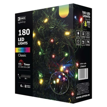Vánoční řetěz 180 LED, 18m, MULTICOLOR + časovač
