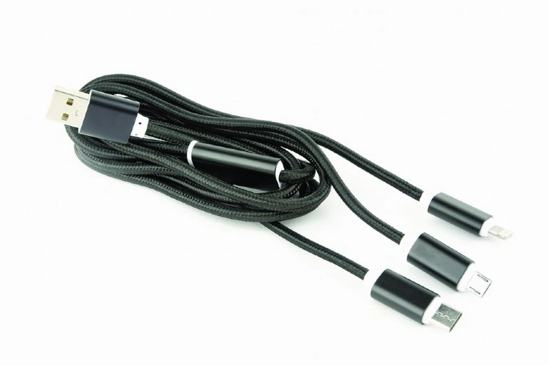 Gembird CABLEXPERT kabel USB A Male/Micro B + Type-C + Lightning, 1m, opletený, stříbrná