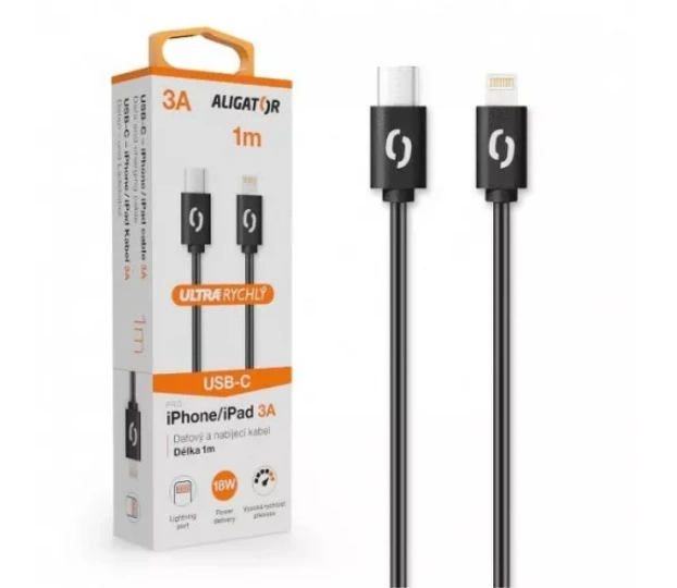 Aligator KALP3AUCLIBK Datový kabel POWER 3A, USB-C/lightning černý