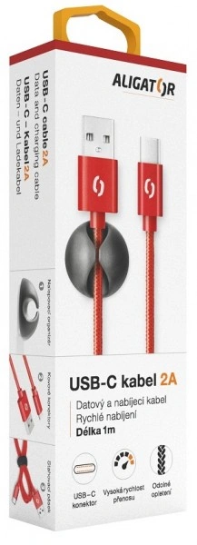 ALIGATOR PREMIUM Datový kabel 2A, USB-C červená