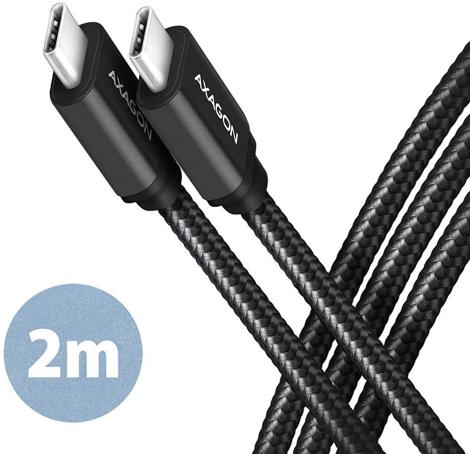 AXAGON kabel USB-C - USB-C SPEED USB3.2 Gen 1, PD60W 3A, opletený, 2m, černá