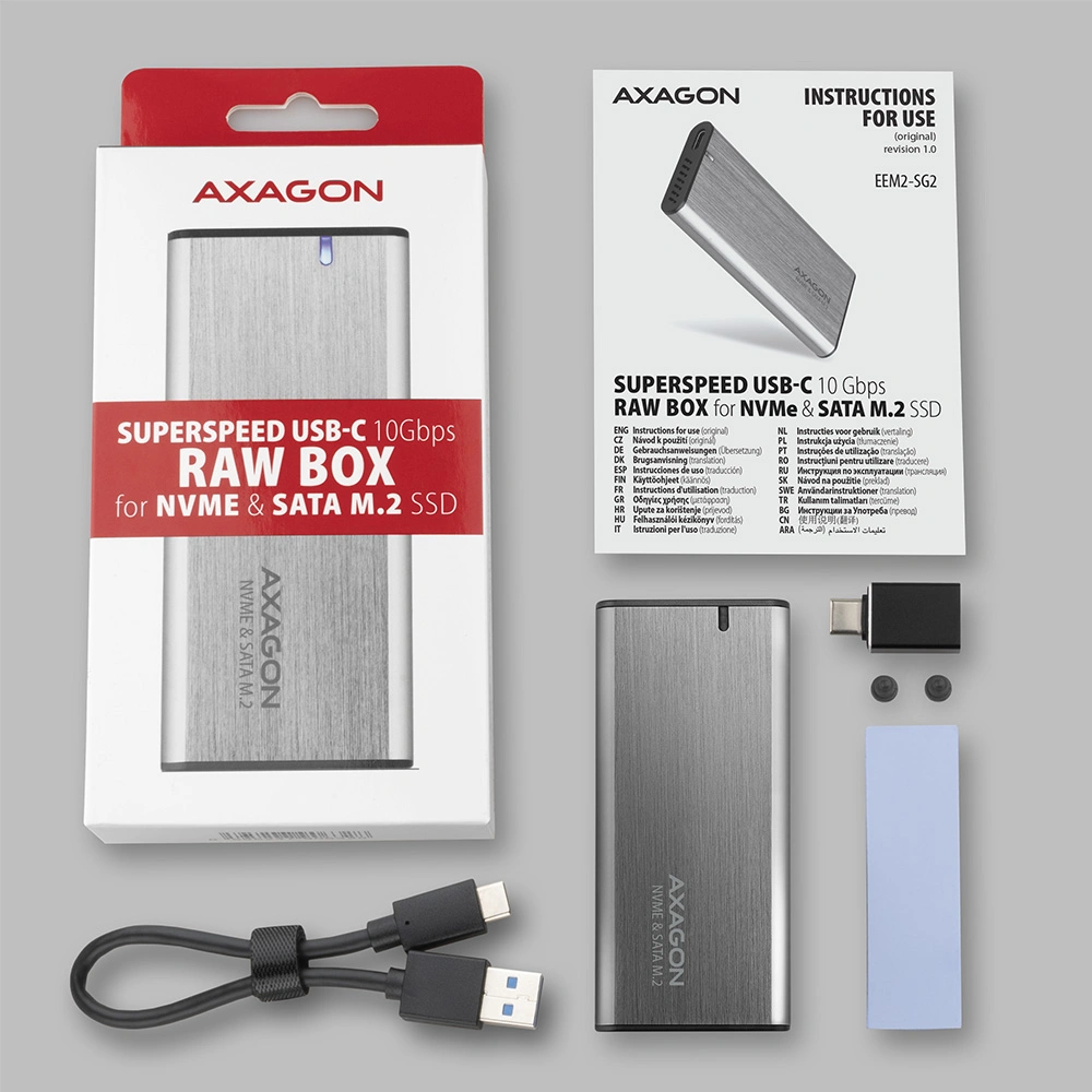 AXAGON EEM2-SG2 RAW box, stříbrná