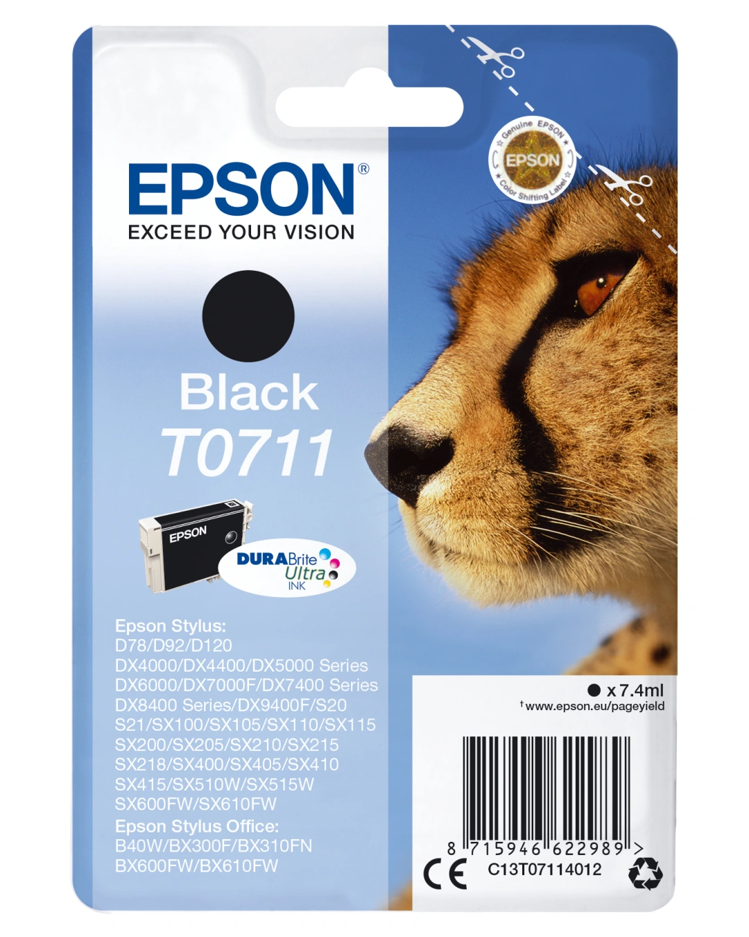 Inkoustová náplň Epson T0711, 7,4 ml (C13T07114012) černá