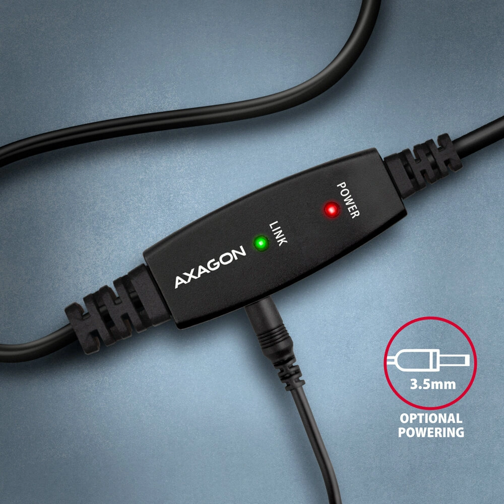 AXAGON ADR-220B USB2.0, A-M->B-M, aktivní prodlužka/repeater kabel 20m