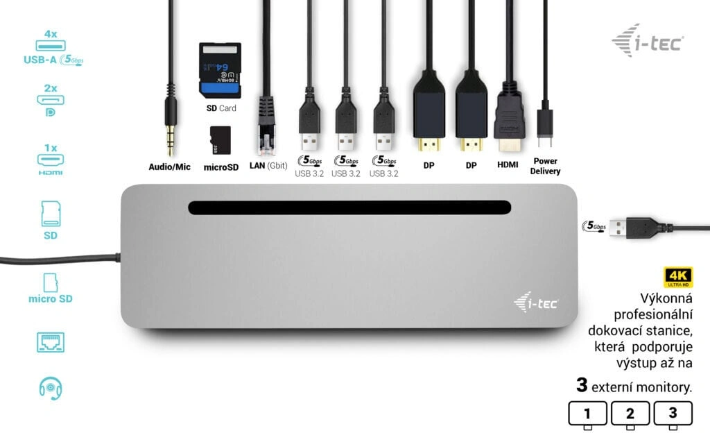 i-tec dokovací stanice USB-C Metal Ergonomic, 3x 4K Display, PD 100W