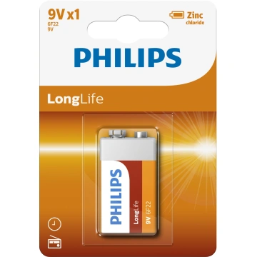 Philips 9V LongLife zinkochloridová, 1ks