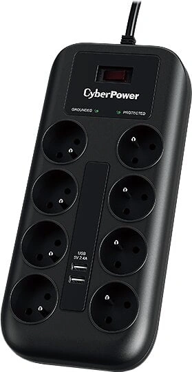 CyberPower Surge Buster, 8x zásuvky, 2x USB, černá