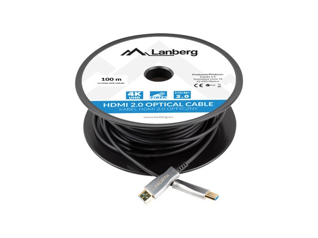 Lanberg HDMI 2.0 Cable 100m, Black-gold