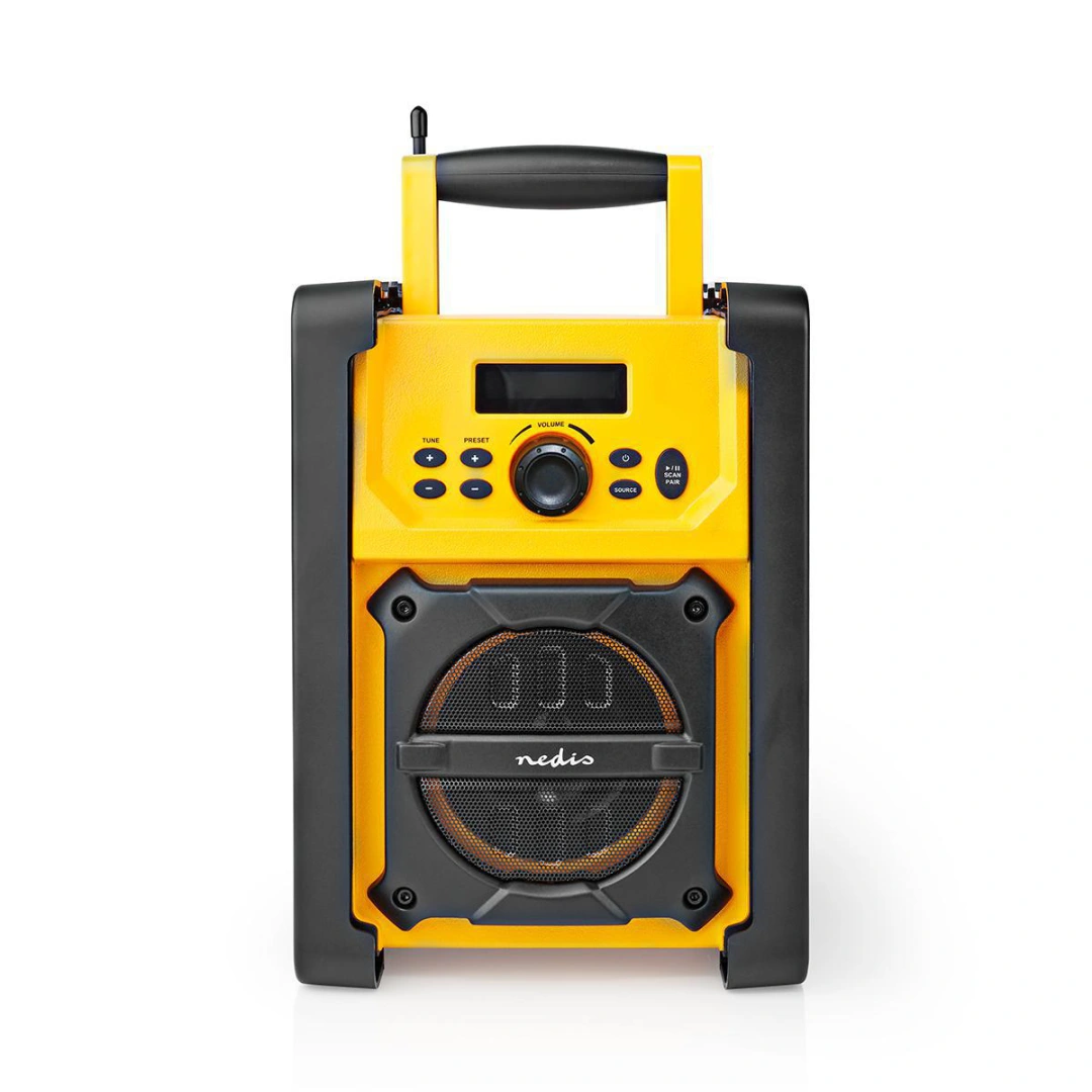 Nedis RDFM3100YW stavební FM rádio s Bluetooth, vodotěsné IPX5, 15W, žlutá / černá